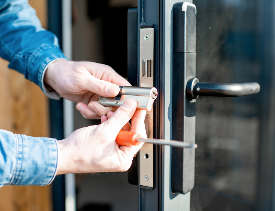 high security lock installed on store door